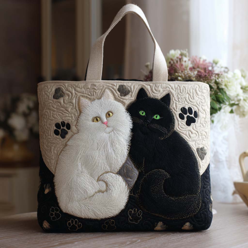 Paw Friends Quilted Tote Bag Best Shoulder Tote Bag Cat Lover Gifts For Her