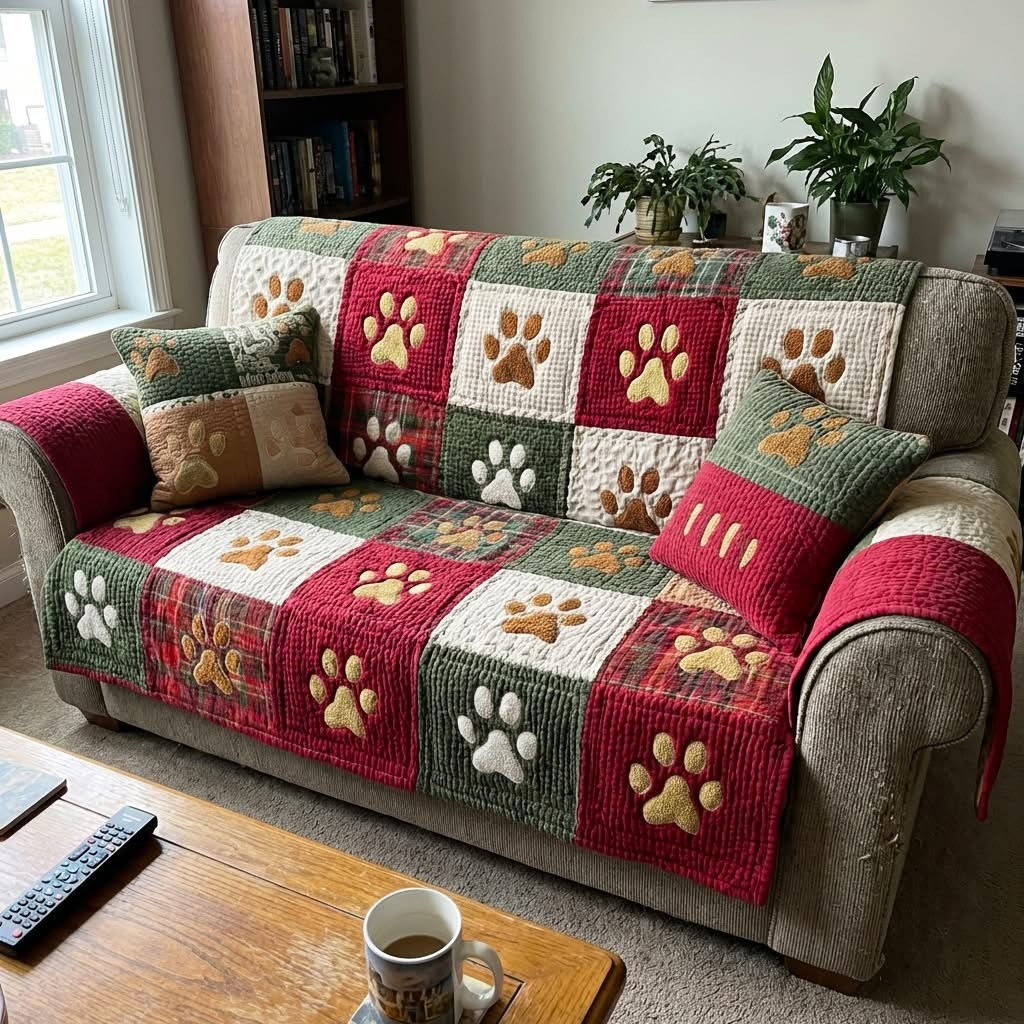 Paw Holiday Quilted Sofa Cover Furniture Couch Covers Best Gifts For Dog Lovers