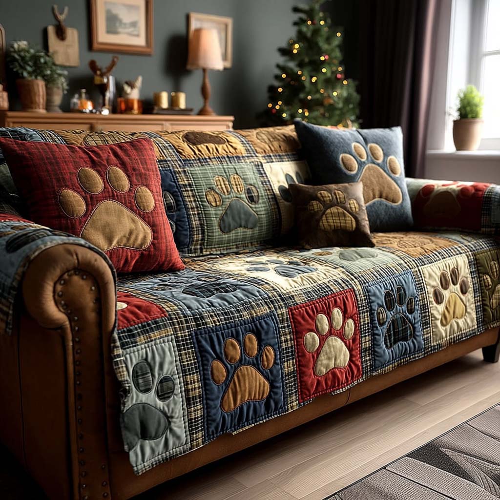 Paw Print Joy Quilted Sofa Cover Couch Covers For Couches Best Presents For Dog