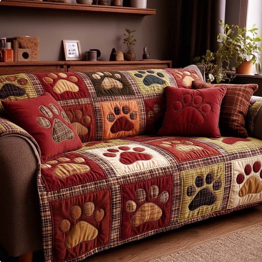 Paw Romance Quilted Sofa Cover Home Decorattions Presents For Dod Lovers Person