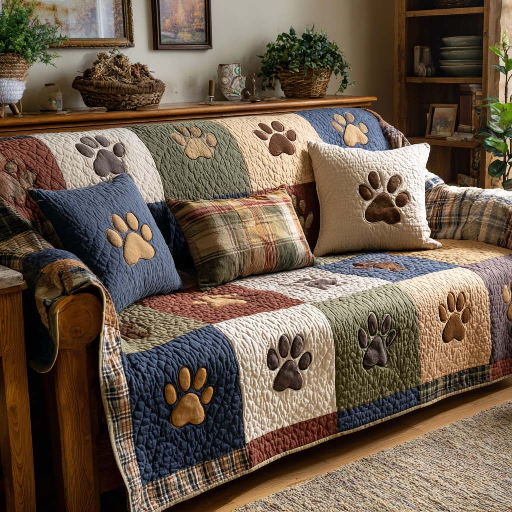 Paw Rustic Quilted Sofa Cover Couch Protector Great Dog Christmas Gifts