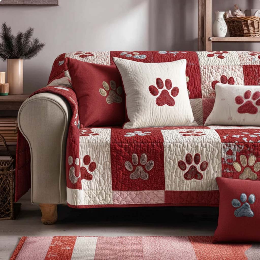Paw Sweetheart Quilted Sofa Cover Home Decor Xmas Presents For Dog Owners
