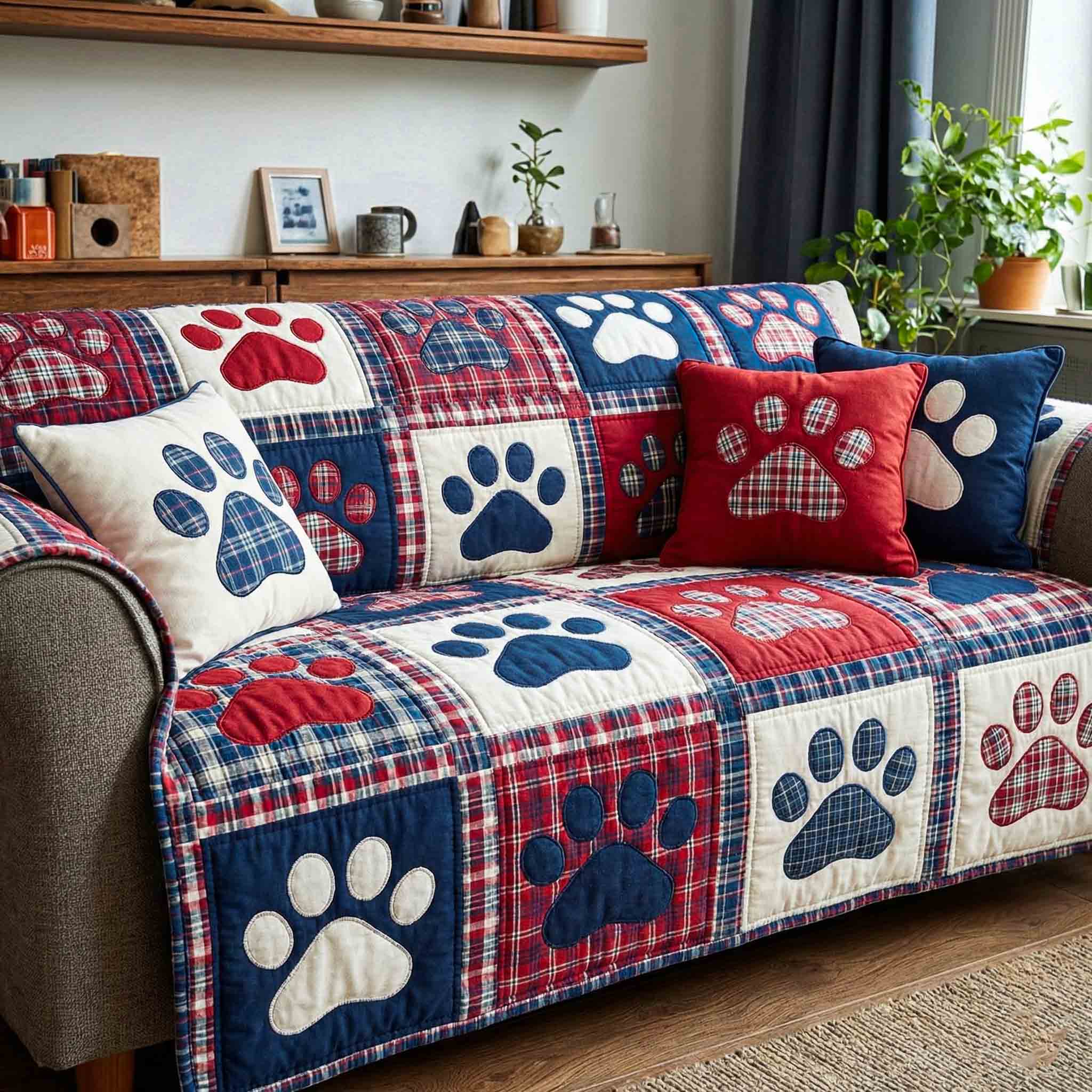 Pawprint Quilted Sofa Cover Slipcover Sofa Best Presents For Animal Lovers