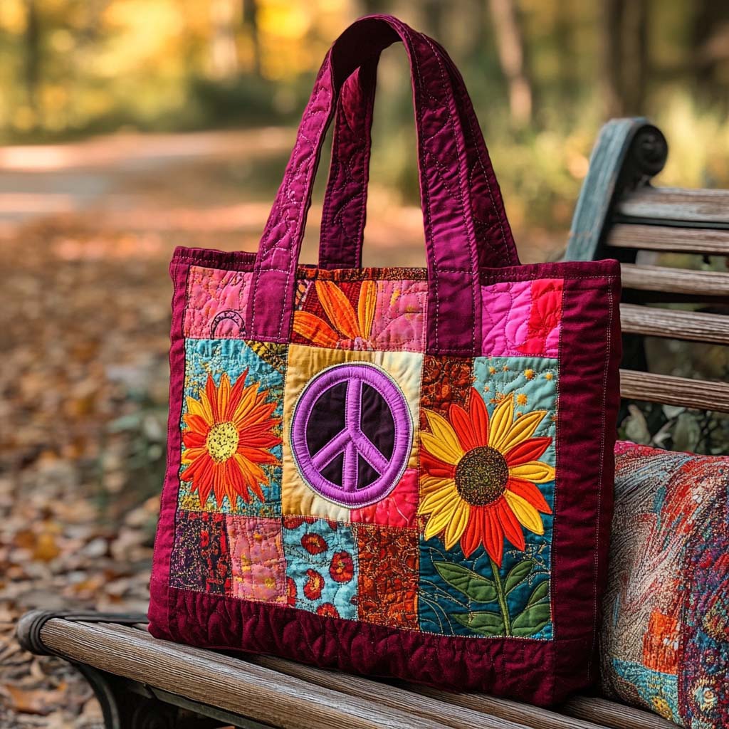 Peace And Blooms Quilted Tote Bag Popular Womens Tote Bags Best Mother's Day From For Husband