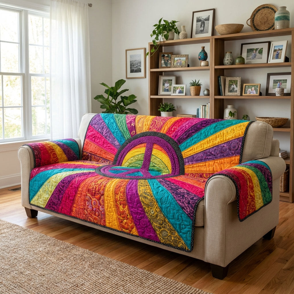 Peace Bloom Quilted Sofa Cover Sofa Protector Gifts For Hippy Mom