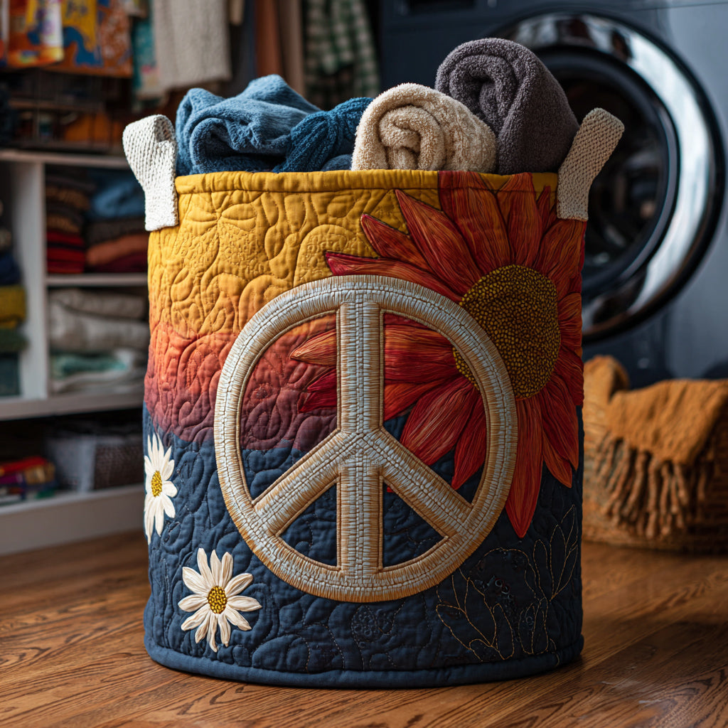 Peace Hippie Quilted Laundry Basket Best Clothes Hamper Great Mother's Day Gift Ideas