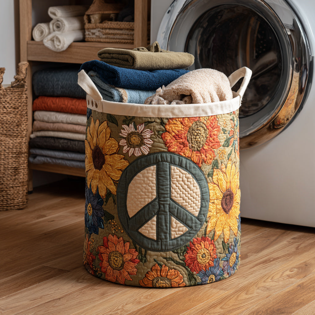 Peace Sign Flower Power Quilted Laundry Basket Dirty Clothes Hampers Mother's Day Delivery