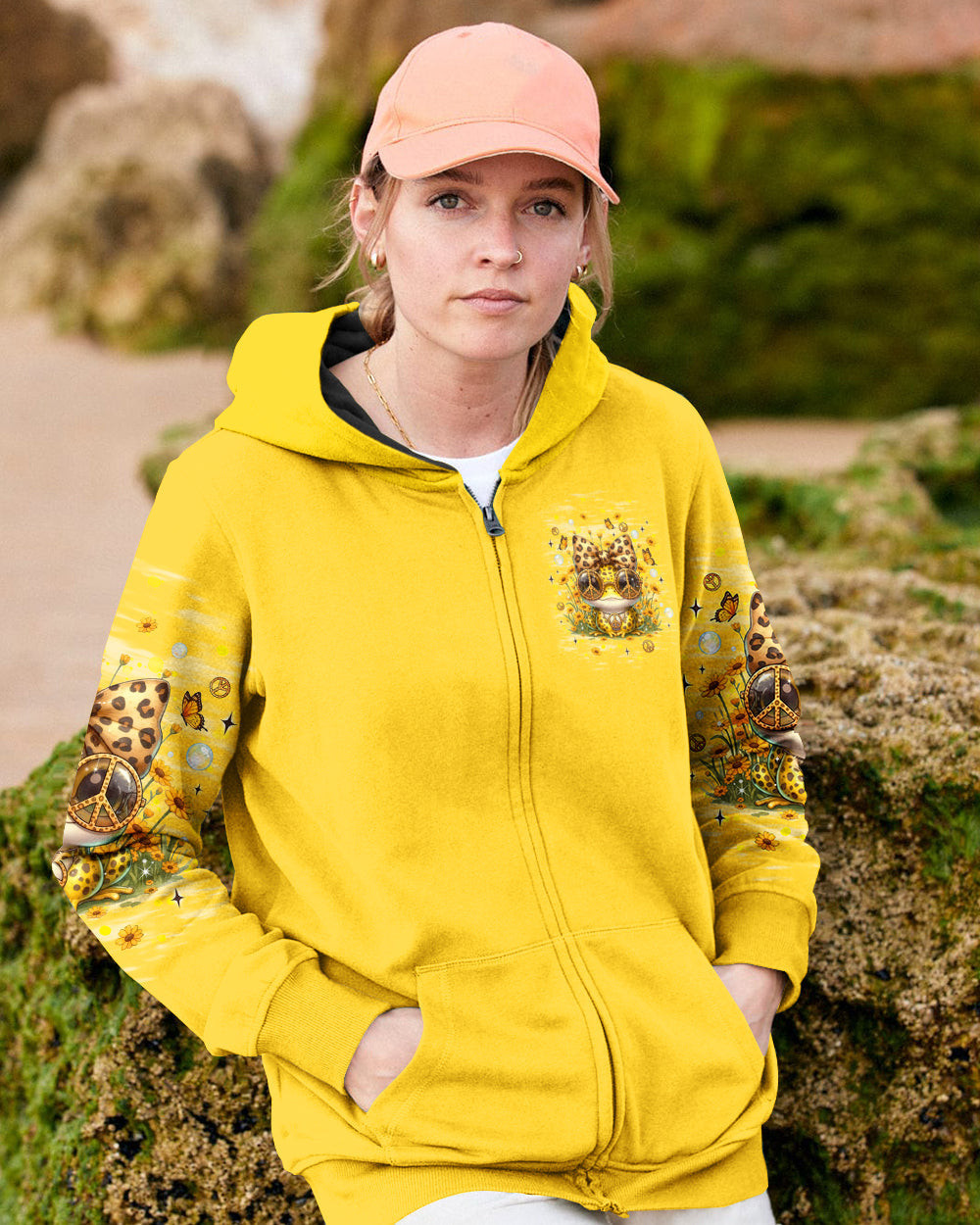Peace Sign Frog Be You The World Will Adjust Zipper Hoodie Frog With Leopard Bow Flower For Her