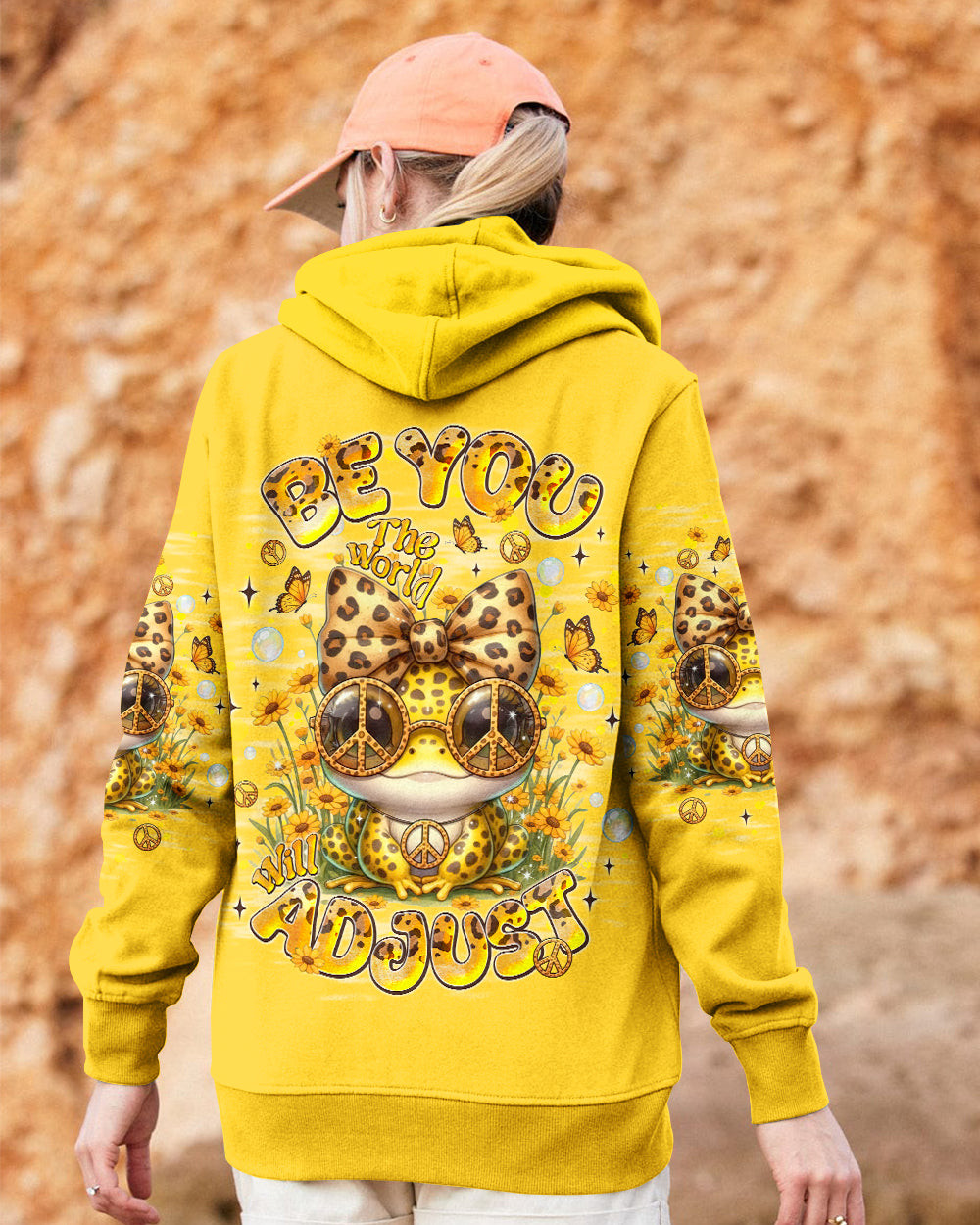 Peace Sign Frog Be You The World Will Adjust Zipper Hoodie Frog With Leopard Bow Flower For Her - Image 2