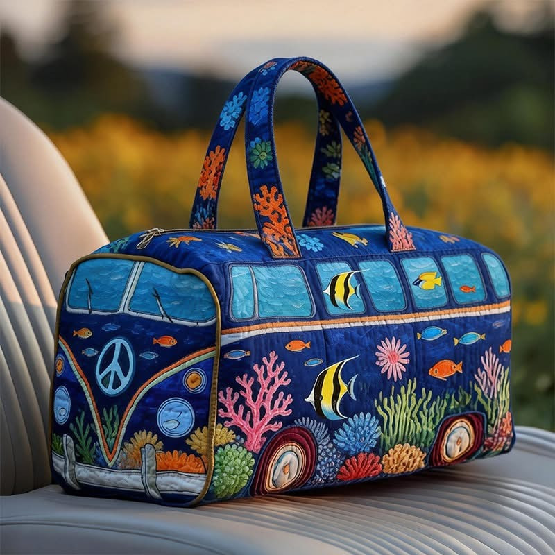 Peace Sign Hippie Van Quilted Duffle Bag Colorful Hippie Bag Perfect Gift For Ocean Lovers