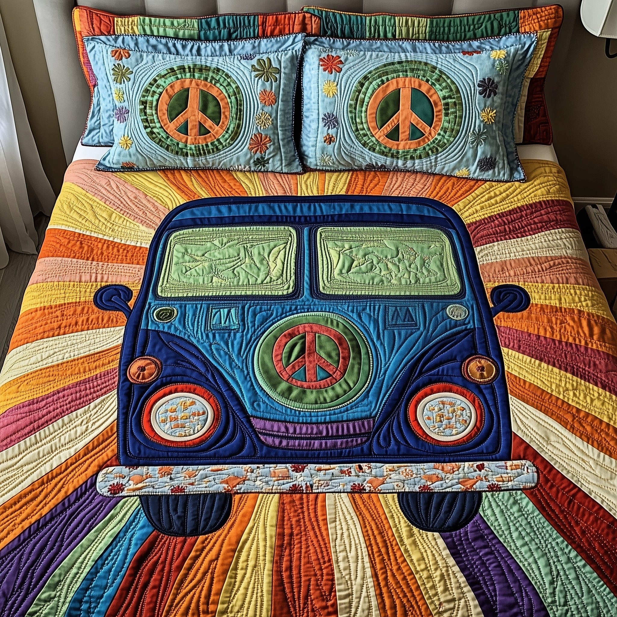 Peace Sign Quilted Bedding Set Best Sheet Sets Best Gifts For Hippie Mom
