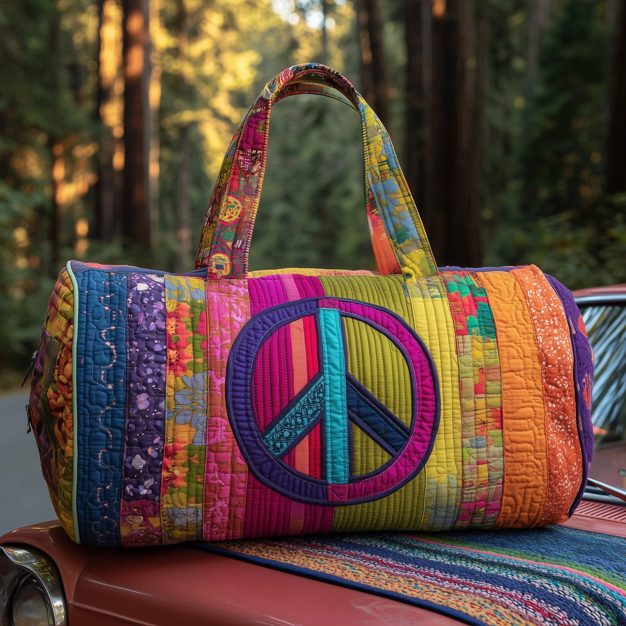 Peace Sign Quilted Duffle Bag Duffel Weekender Bag Gift For Boyfriends Mom