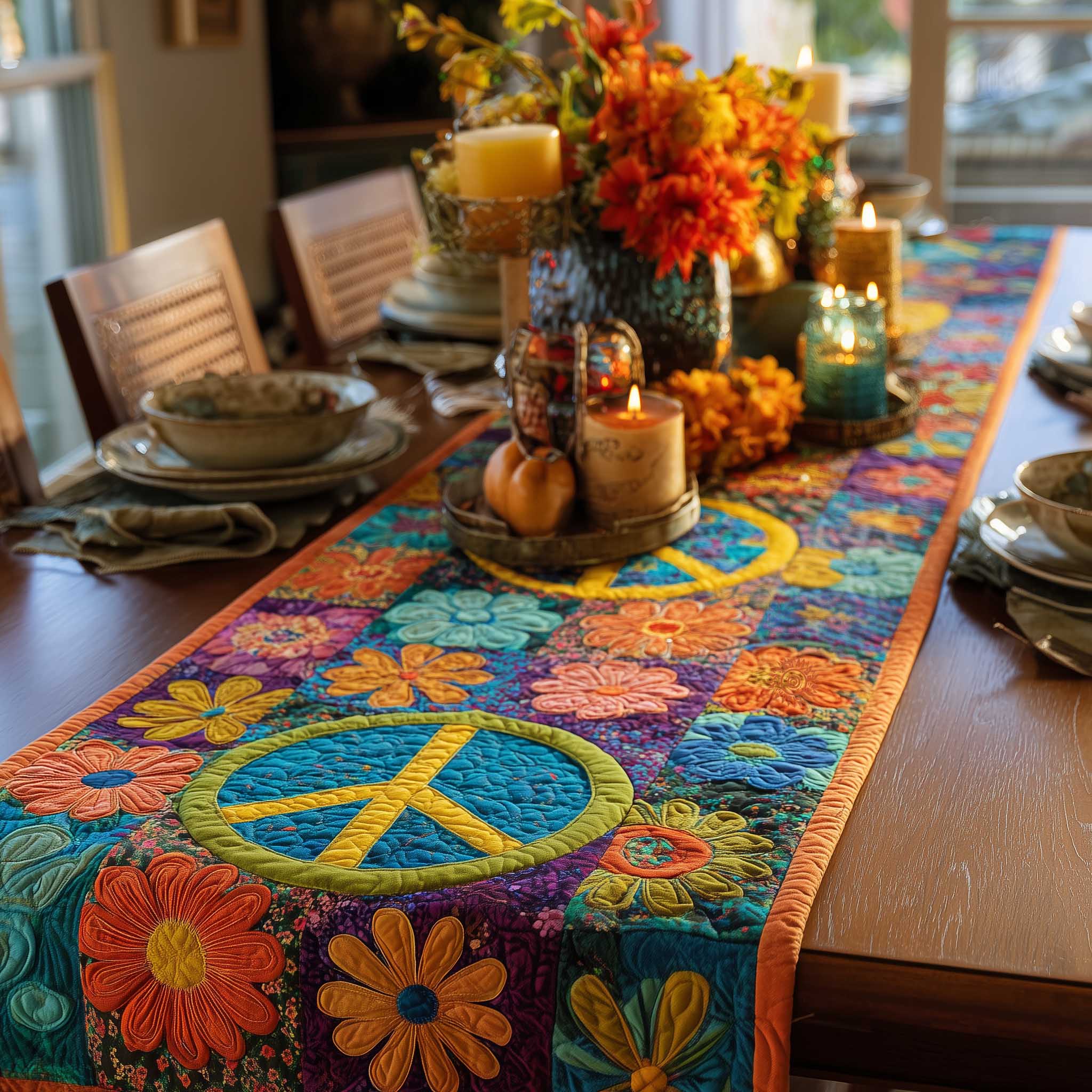 Peace Sign Quilted Table Runner Dining Room Decor Peace Love Gifts