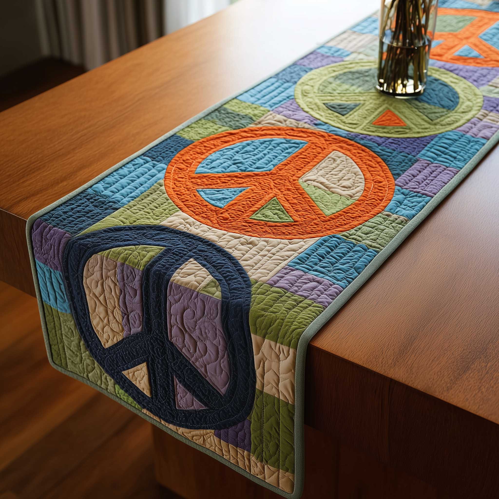 Peace Sign Quilted Table Runner Dining Room Table Decor Peace And Love Gifts