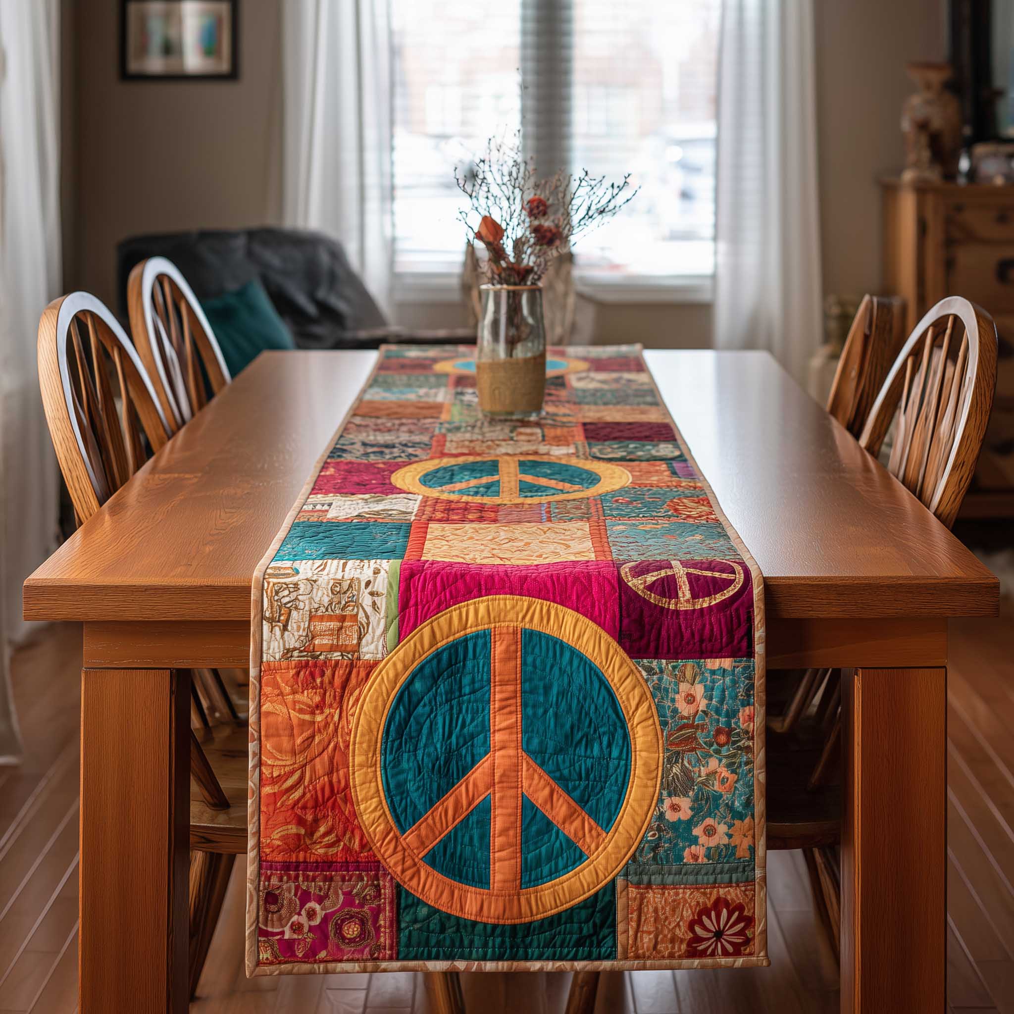 Peace Sign Quilted Table Runner Dining Table Decor Peace Symbol Gifts