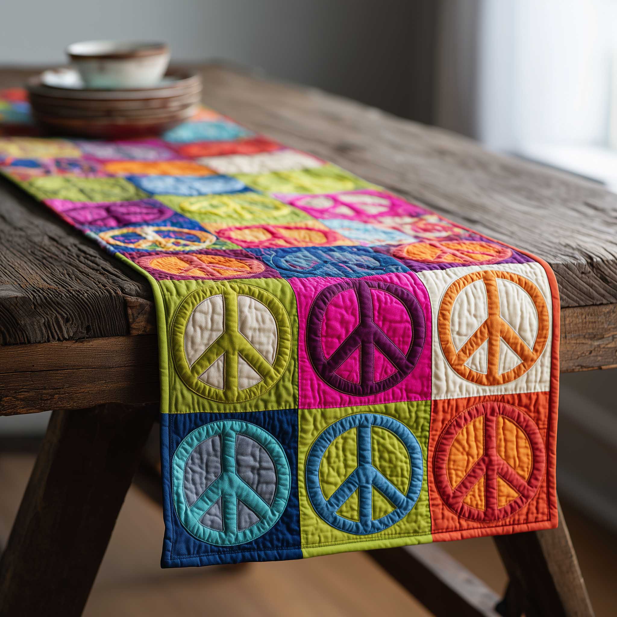 Peace Sign Quilted Table Runner Dinner Table Decor Peace Themed Gifts