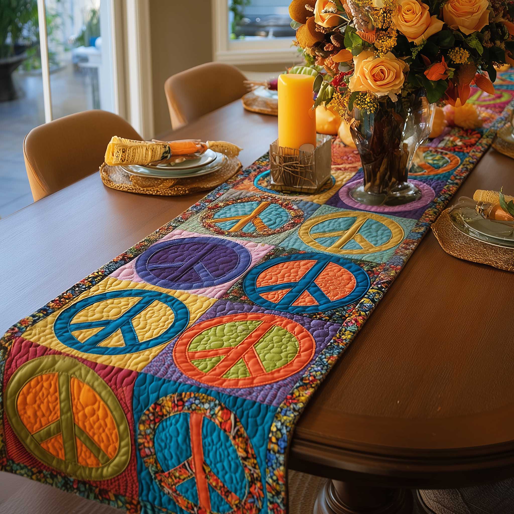 Peace Sign Quilted Table Runner Kitchen Table Decor Ideas Peace Sign Gifts