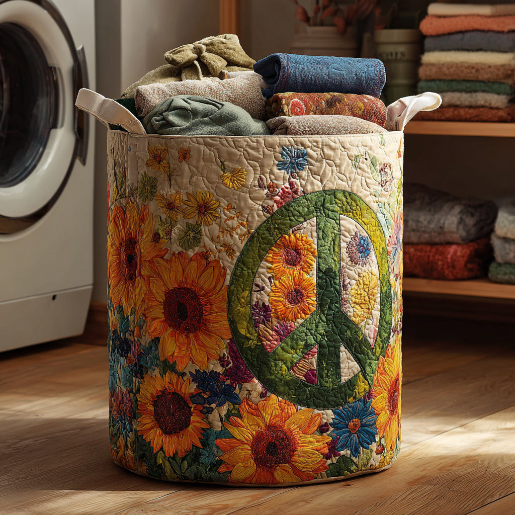 Peace Sign Sunshine Quilted Laundry Basket Nice Laundry Hamper Mother's Day Gifts For Wife
