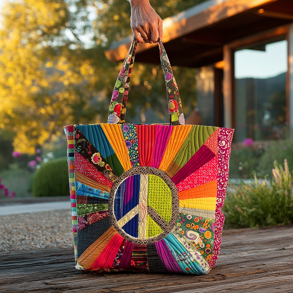 Peace Vibes Only Quilted Tote Bag Shoulder Bag Good Presents For Moms