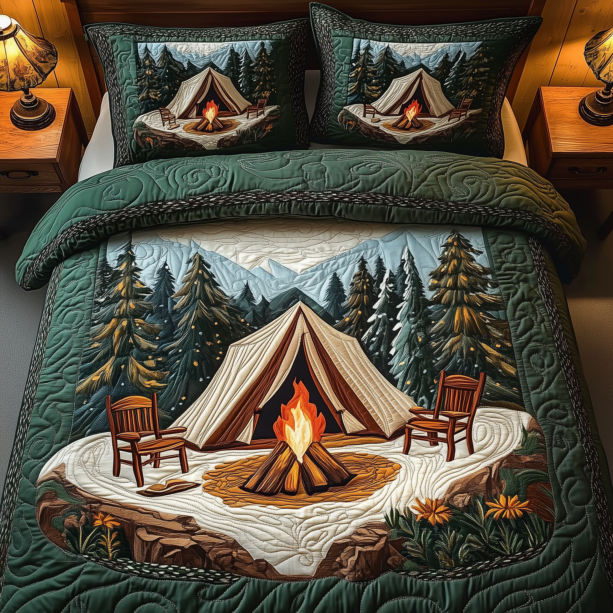 Peaceful Camping Life Quilted Bedding Set Bedroom Decorations Camping Gifts For Him