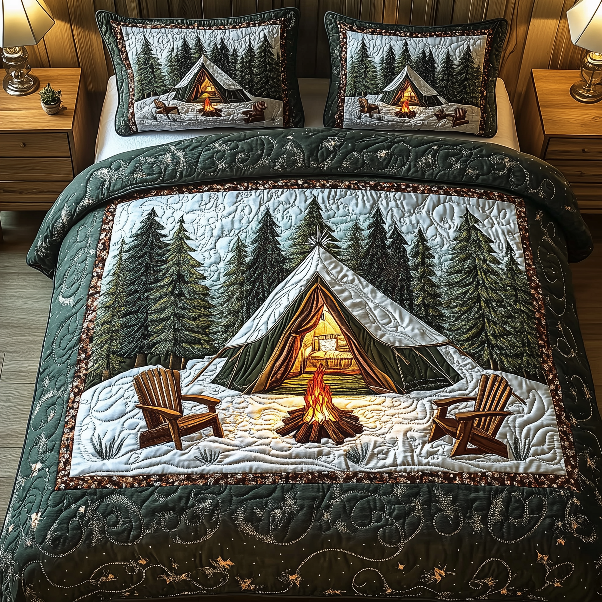 Peaceful Camping Life Quilted Bedding Set Bedroom Furniture Ideas Unique Father'sDay Gifts