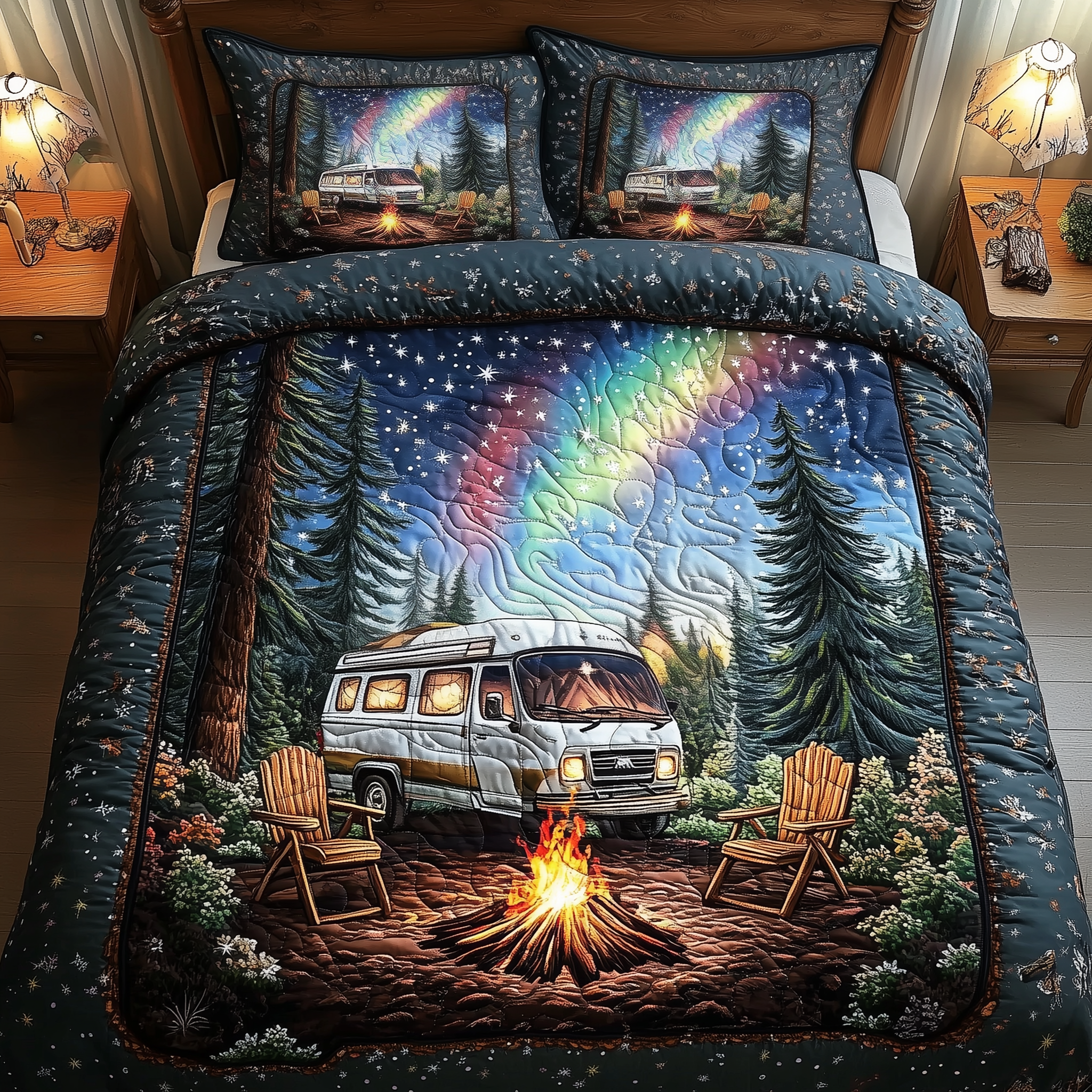 Peaceful Camping Quilted Bedding Set Bed Decor Best Father's Day Gifts