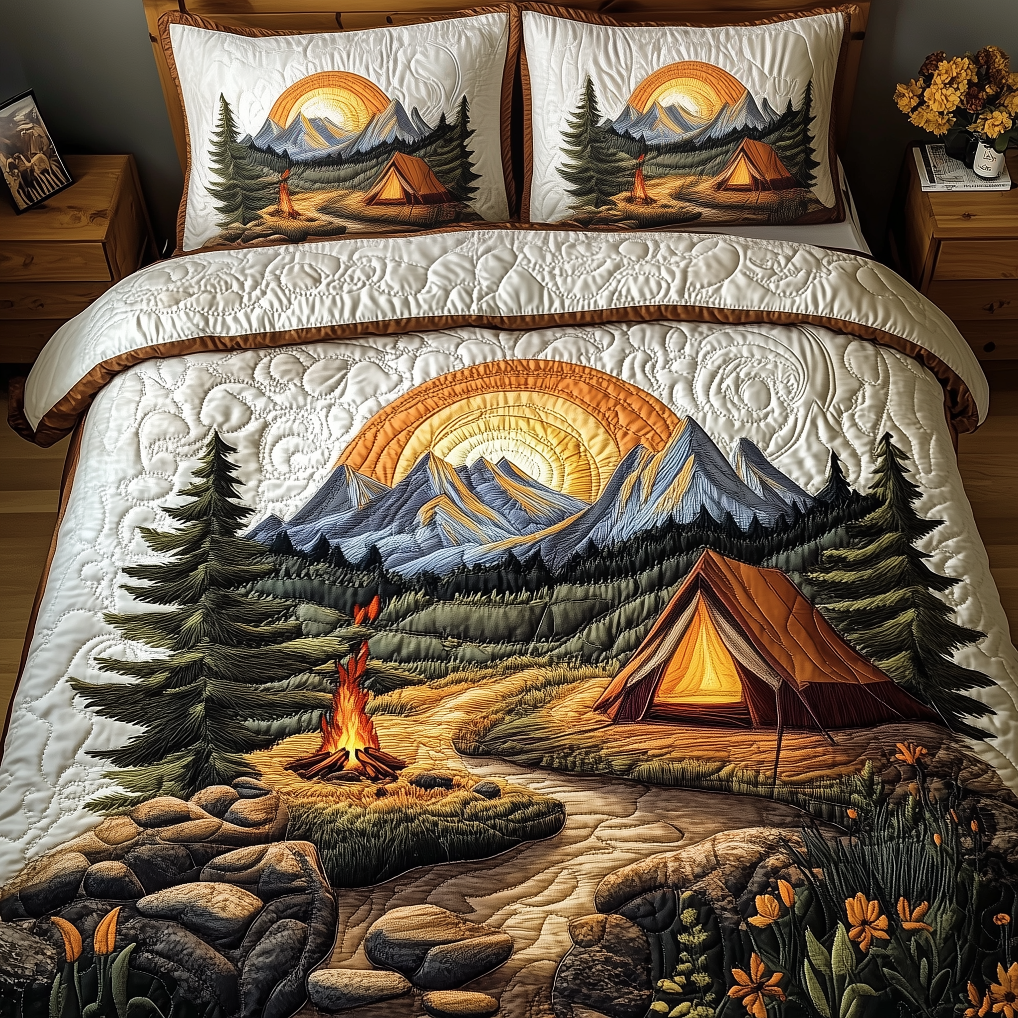 Peaceful Camping Quilted Bedding Set Bedding Decor Meaningful Father's Day Gifts