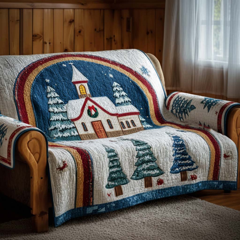 Peaceful Chapel Eve Quilted Sofa Cover Christmas Living Room Decor Gifts To Give Mother In Law For Christmas