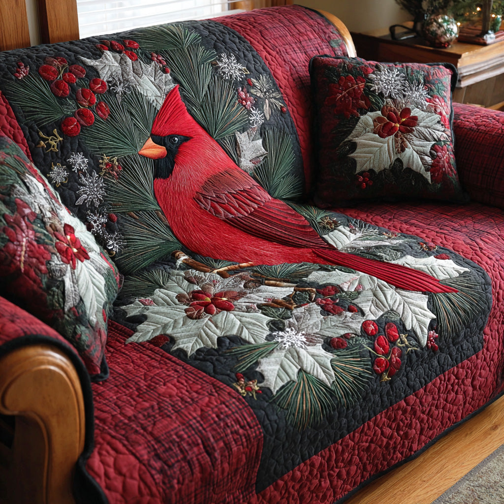 Peaceful Garden Flight Quilted Sofa Cover Christmas Family Room Decor Gifts For Cardinal Lovers