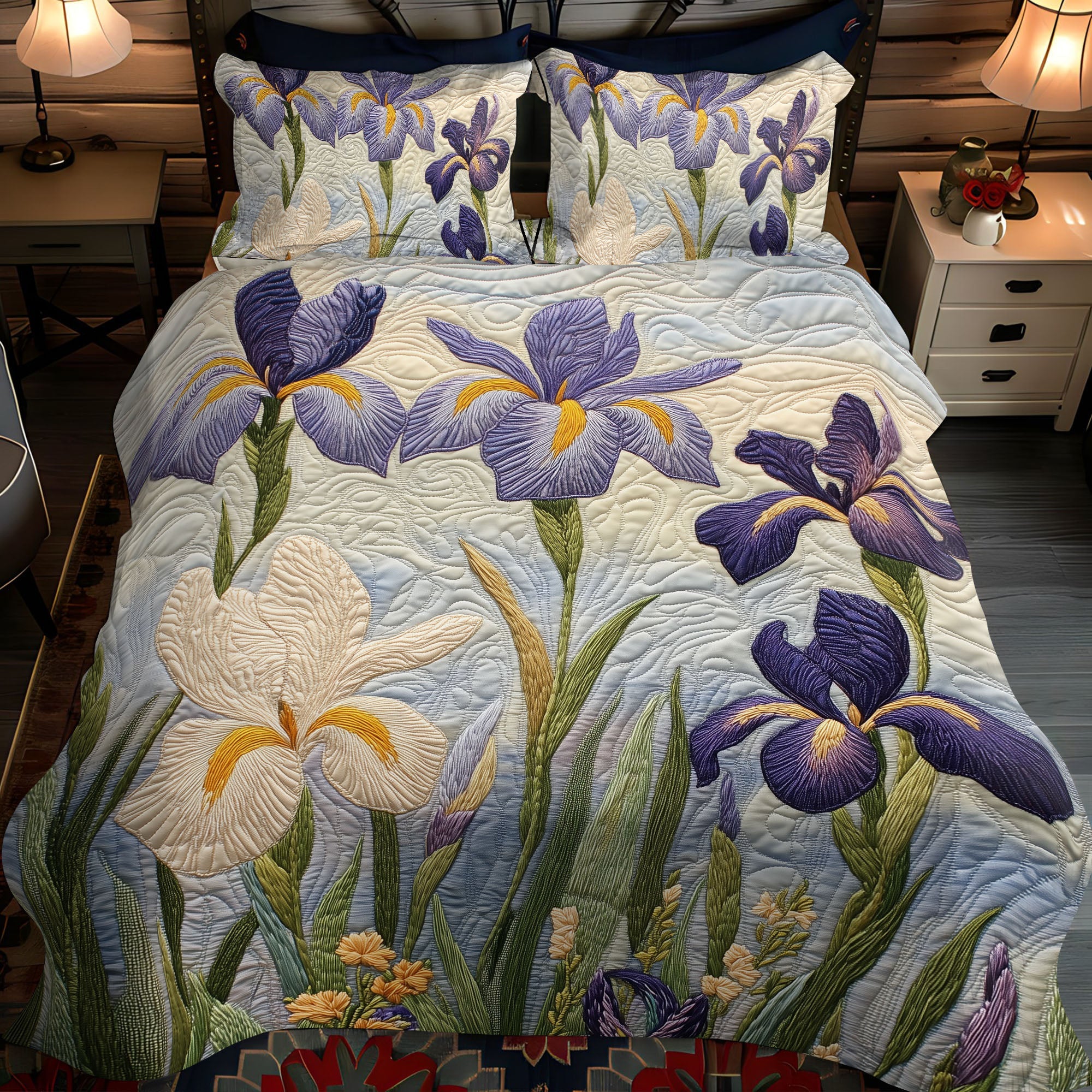 Peaceful Iris Quilted Bedding Set Bed Decor Best Gift For Mothers On Mother's Day