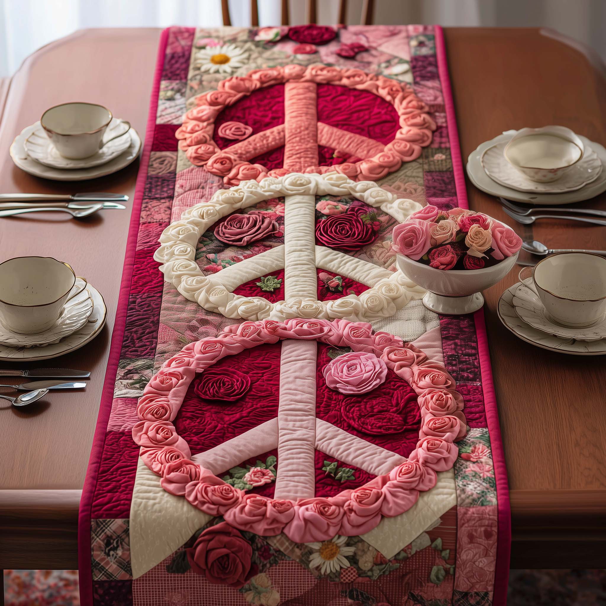 Peaceful Love Quilted Table Runner Ideas For Valentine Table Decorations Valentine Day Gifts For Dad