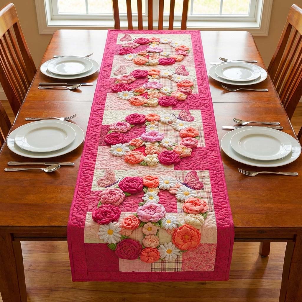 Peaceful Love Quilted Table Runner Simple Valentine Table Decor Last Minute Valentine Day Gifts