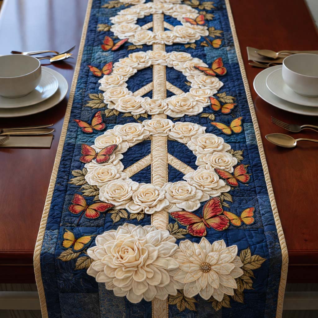 Peaceful Love Quilted Table Runner Valentine Decor Table Valentine Day Gifts For Girlfriend