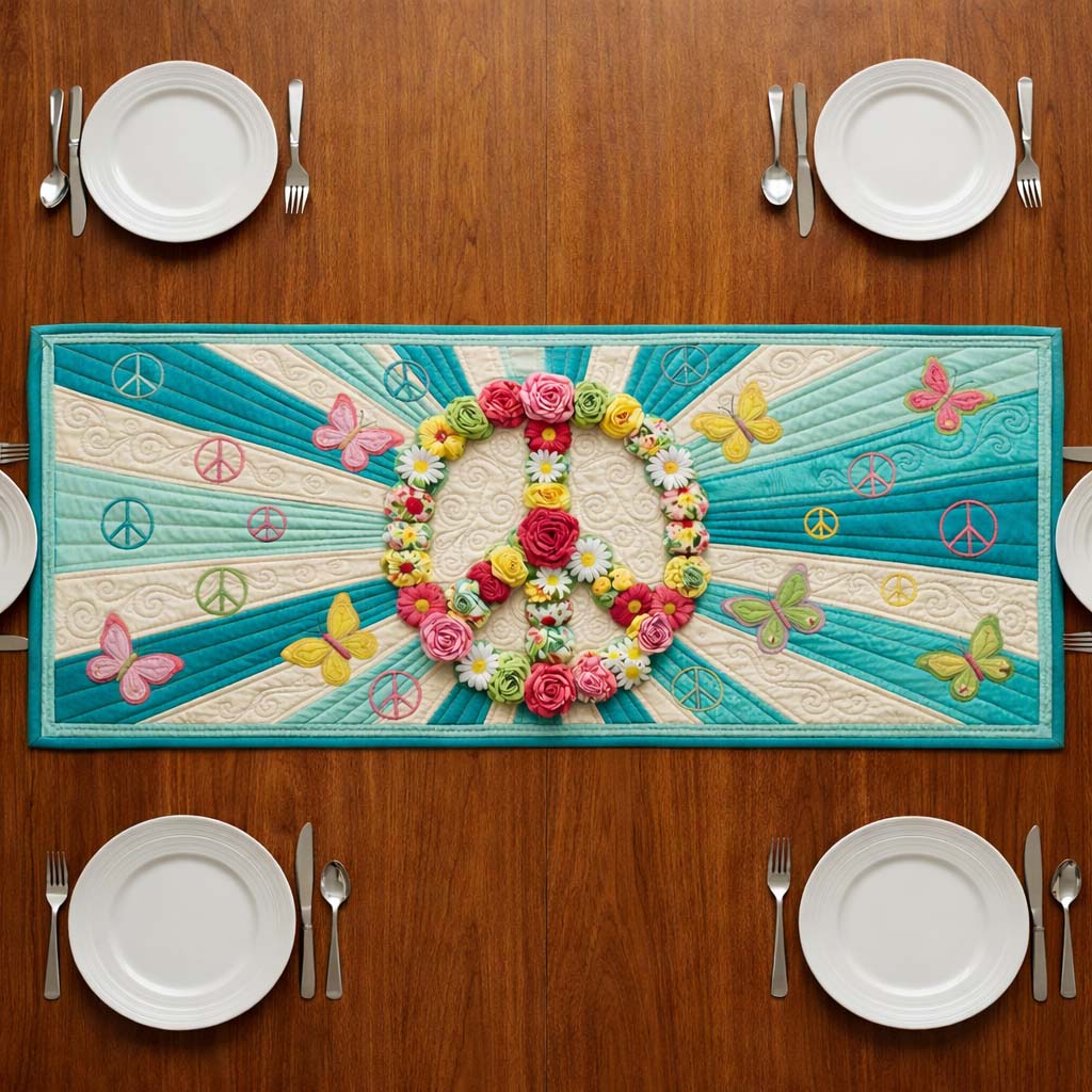 Peaceful Love Quilted Table Runner Valentine Table Set Up Valentine Day Gifts For Boyfriend