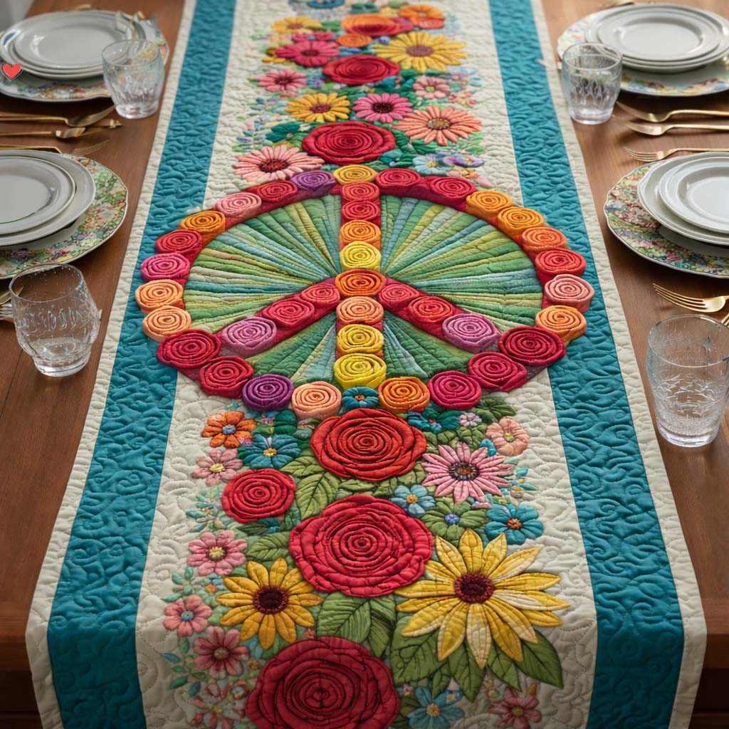 Peaceful Love Quilted Table Runner Valentine Table Setting Ideas Valentine Day Ideas