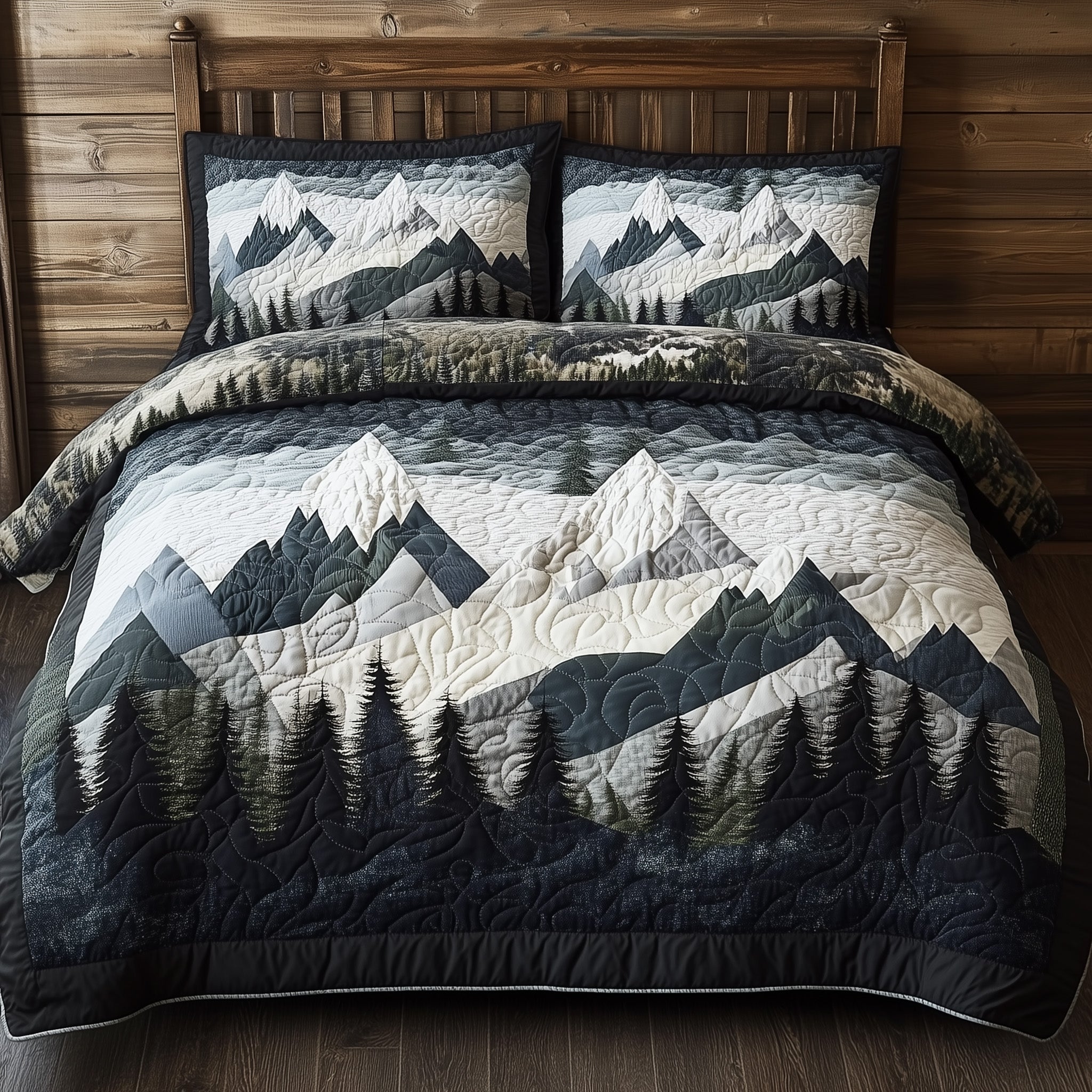 Peaceful Mountain Forest Quilted Bedding Set Best Queen Sheets Best Father's Day Special Gifts