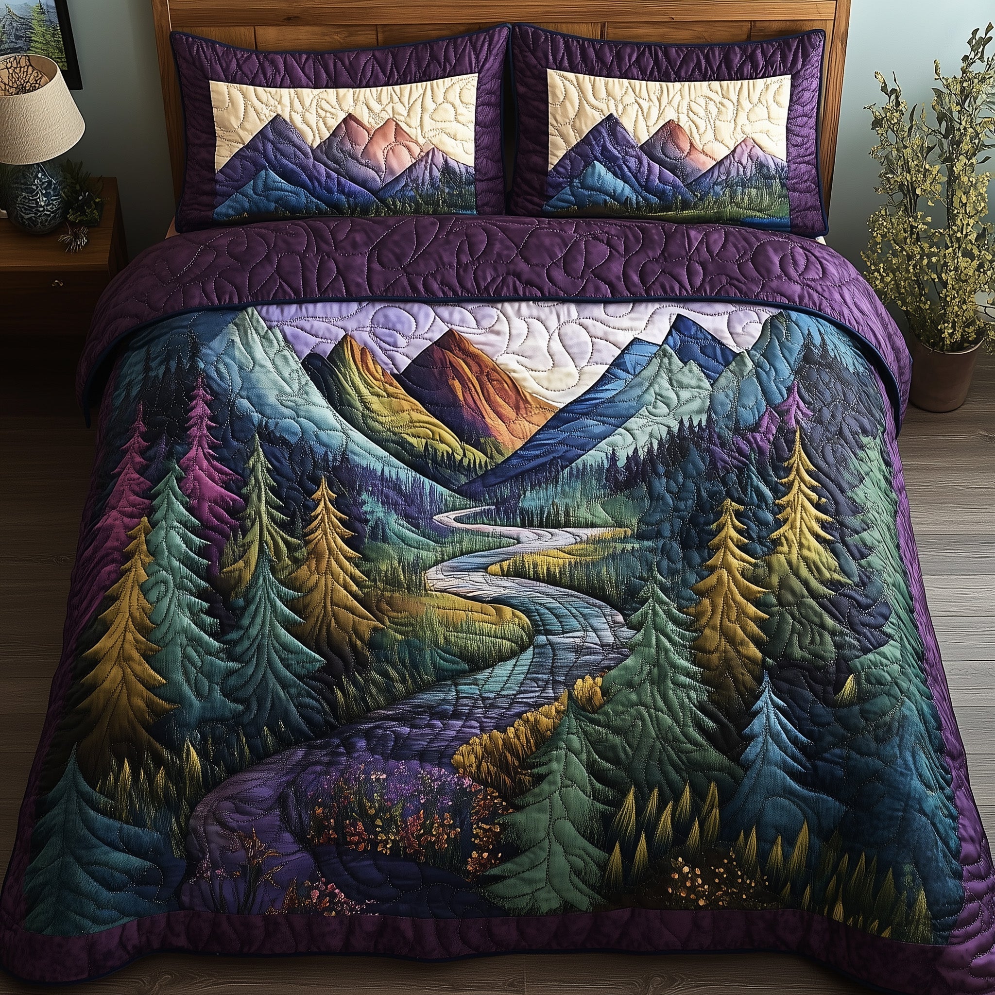 Peaceful Mountain Forest Quilted Bedding Set Best Sheet Sets Top 10 Father's Day Gifts