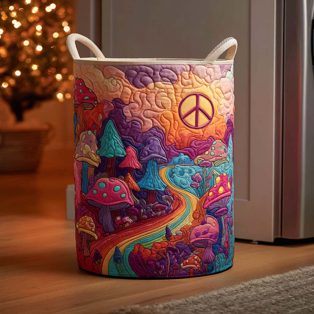 Peaceful Shroom Village Quilted Laundry Basket Laundry Bins Ideal Housewarming Gifts