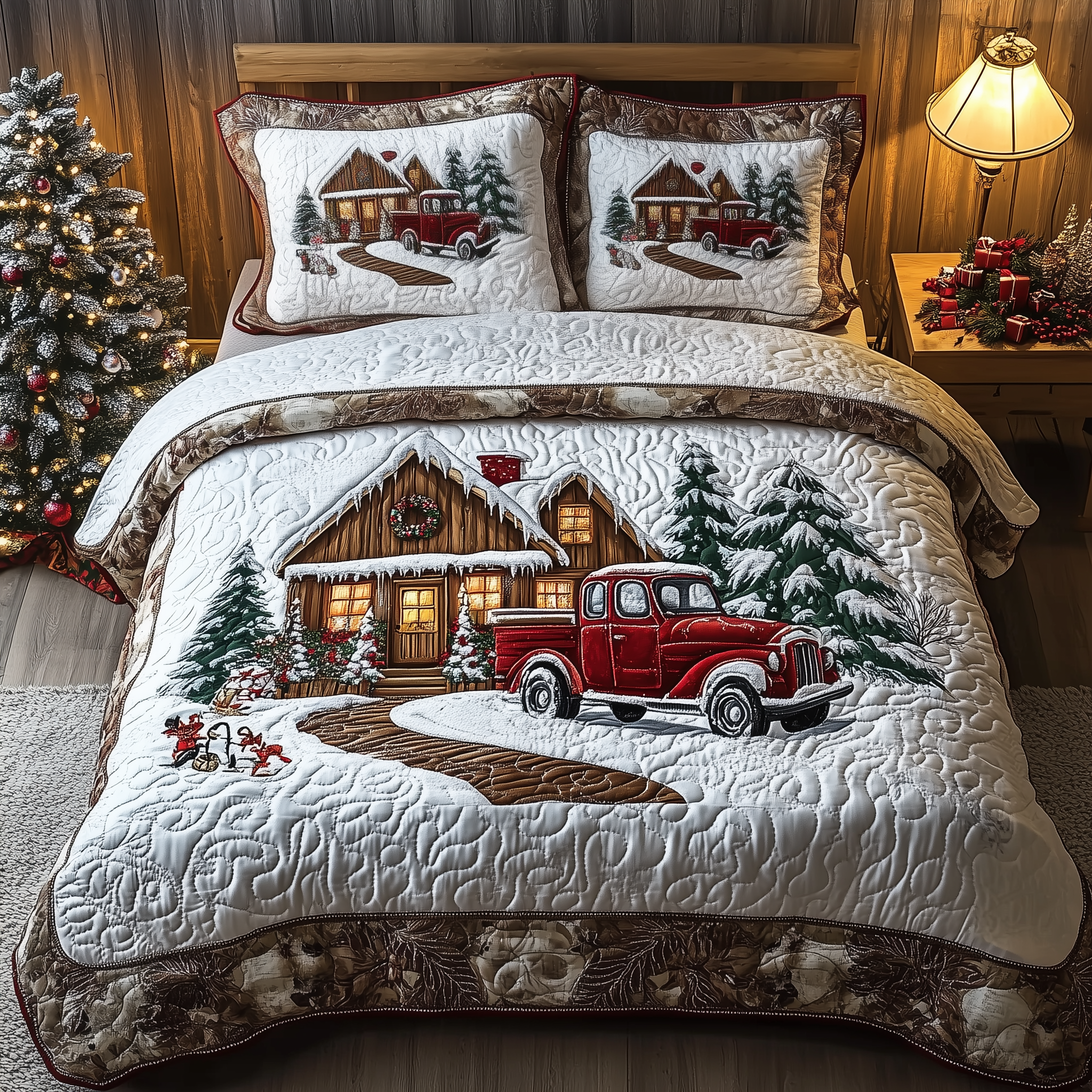 Peaceful Snow Cabin Quilted Bedding Set Bedroom Christmas Ideas Xmas Gifts For Sister In Law