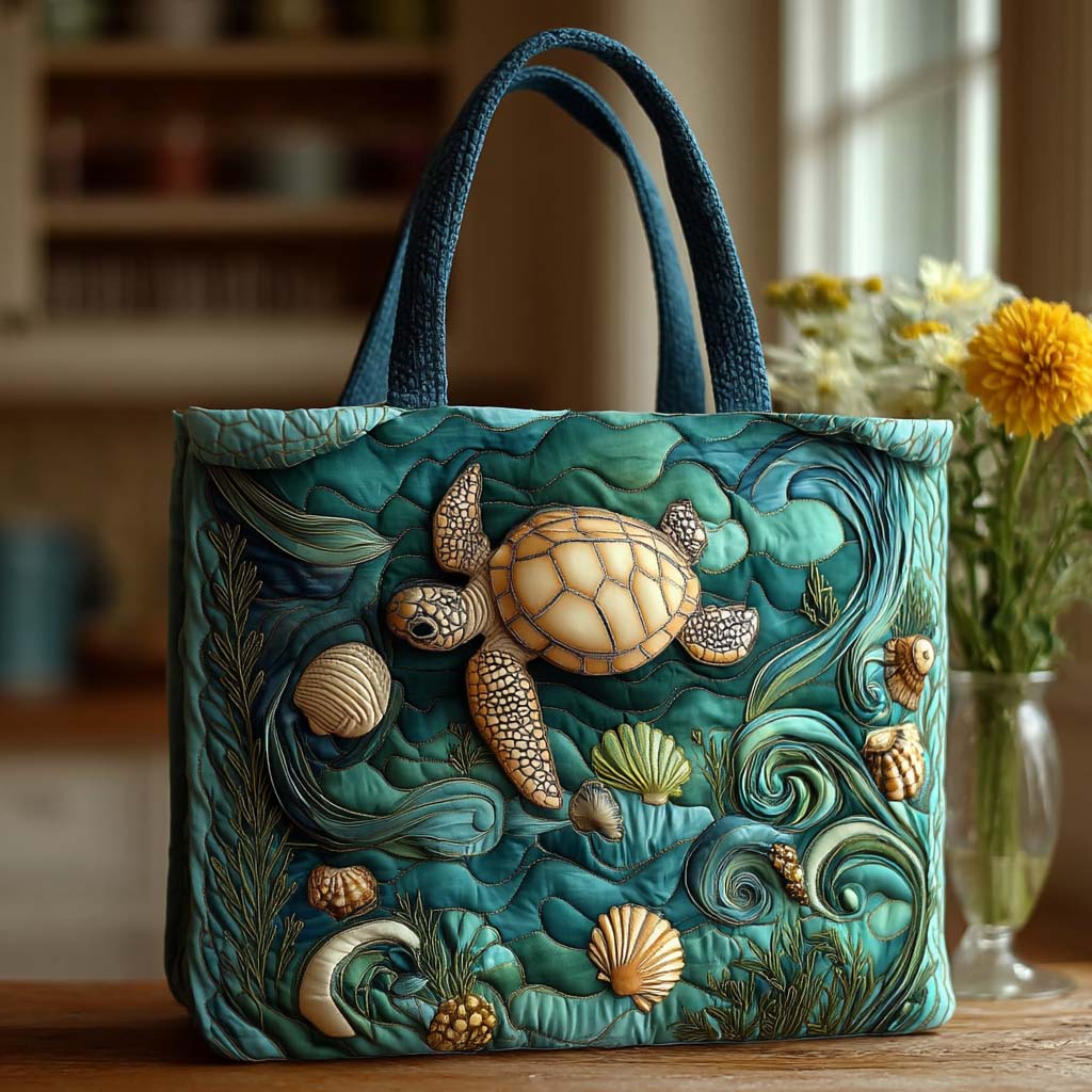 Peaceful Turtle Bay Quilted Tote Bag Best Shoulder Bags For Everyday Present For Your Mom