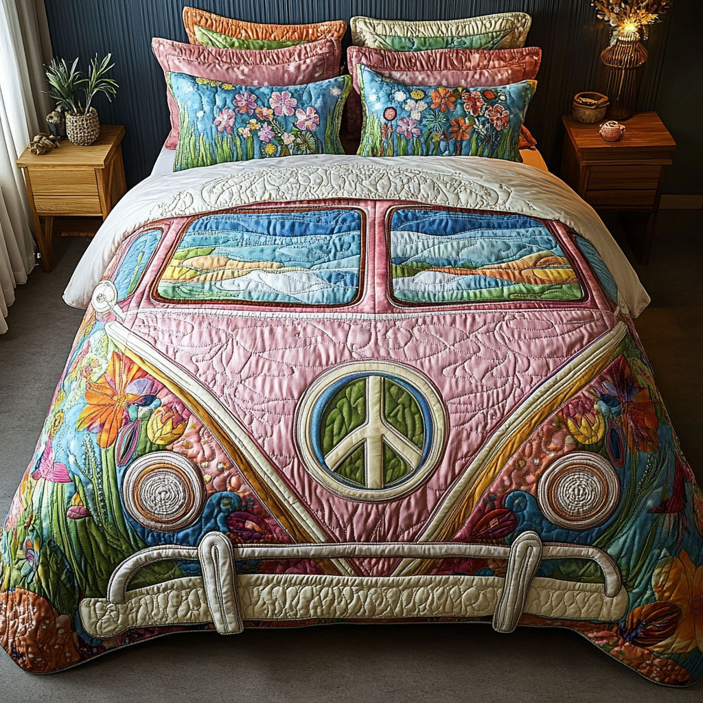 Peaceful Wanderlust Quilted Bedding Set Bed Decorations Cool Gifts For Hippies