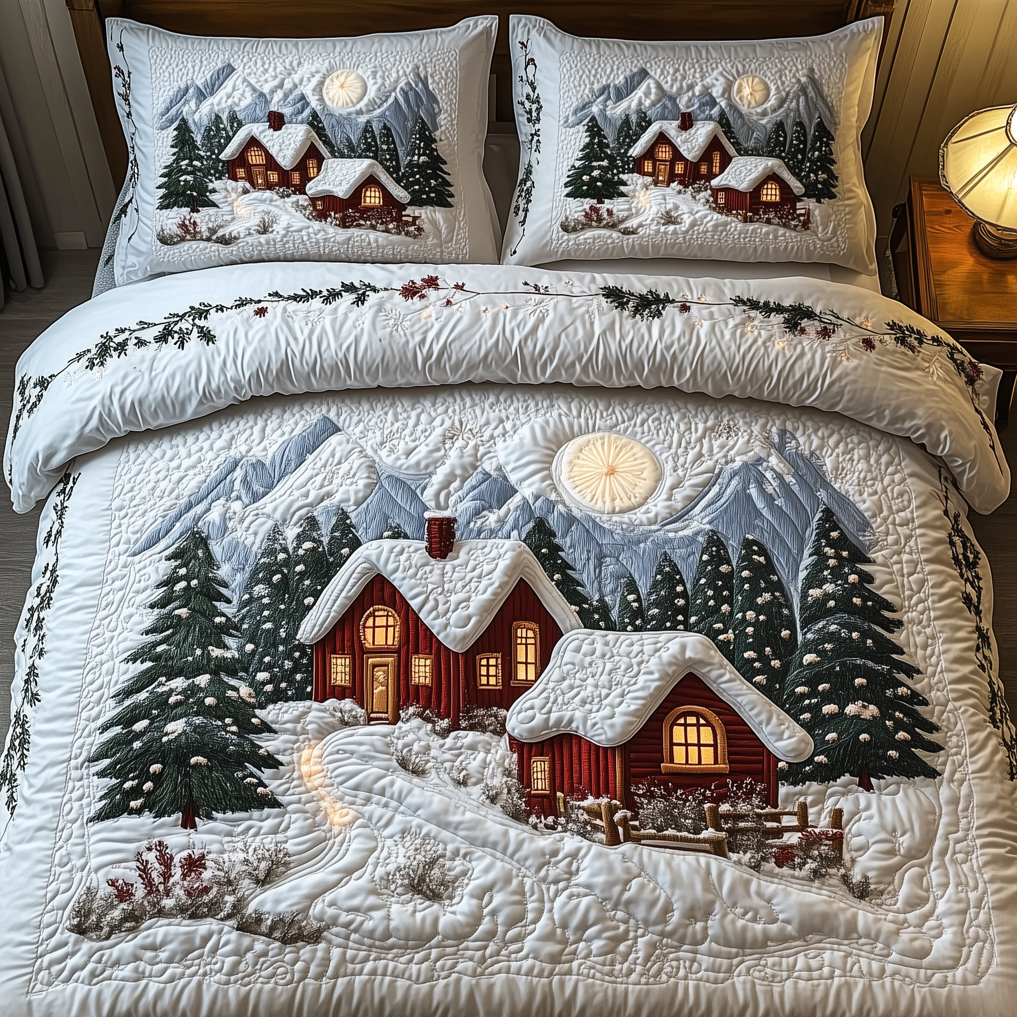 Peaceful Winter House Quilted Bedding Set Christmas Duvet Set Top Christmas Gifts For Men