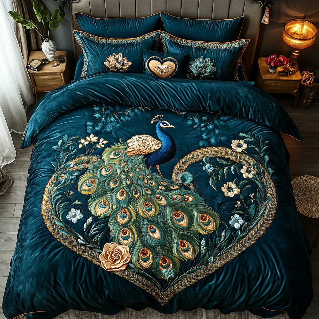 Peacock Elegance Quilted Bedding Set Best Bedspread Set Unique Peacock Themed Gifts