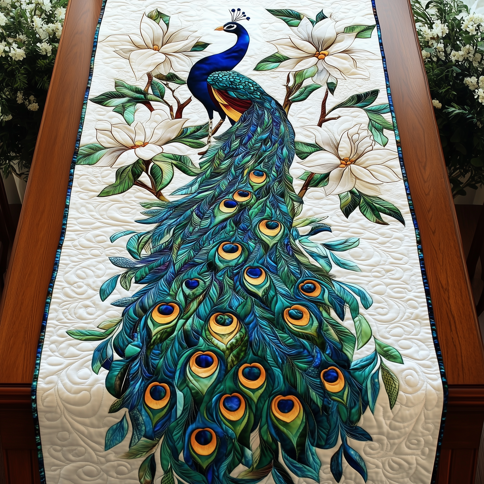 Peacock Garden Quilted Table Runner Cool Table Runner Peacock Merchandise Gifts