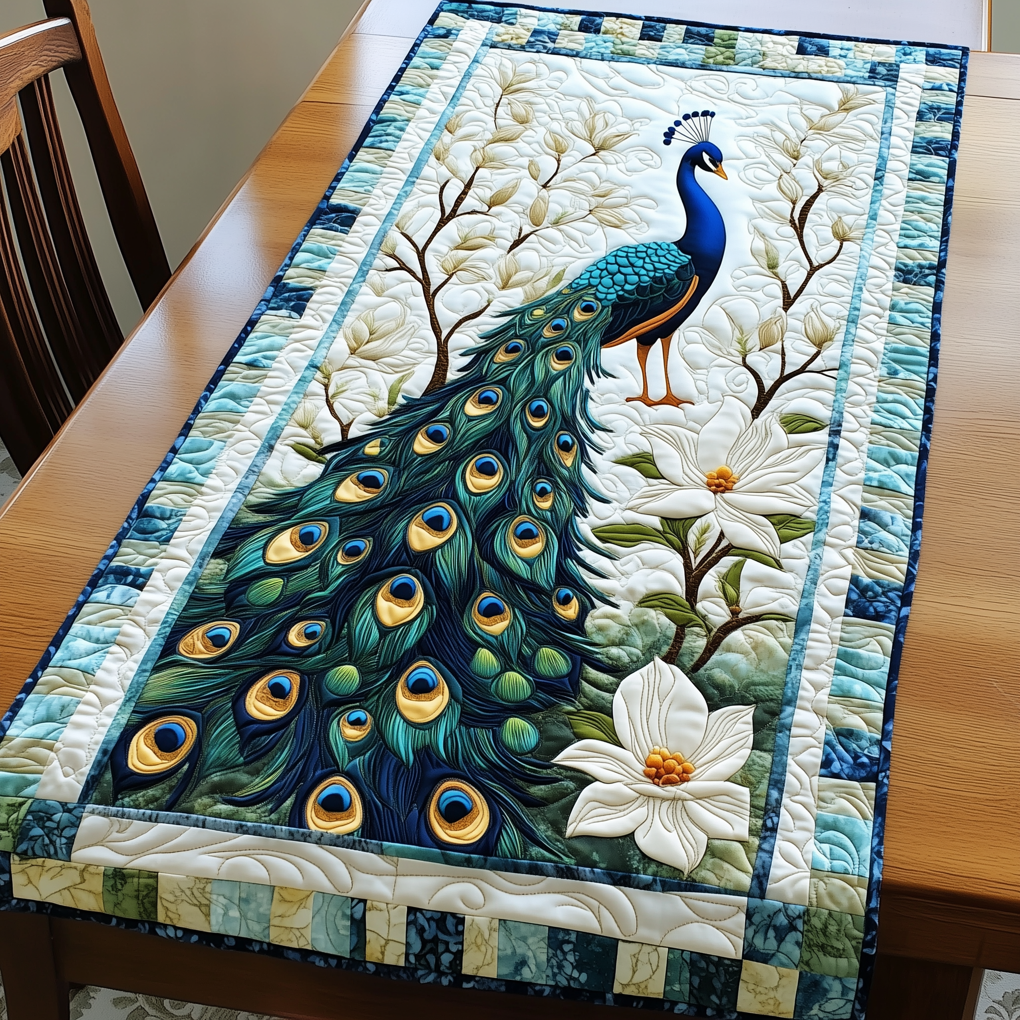 Peacock Garden Quilted Table Runner Dining Room Table Runners Peacock Themed Gifts