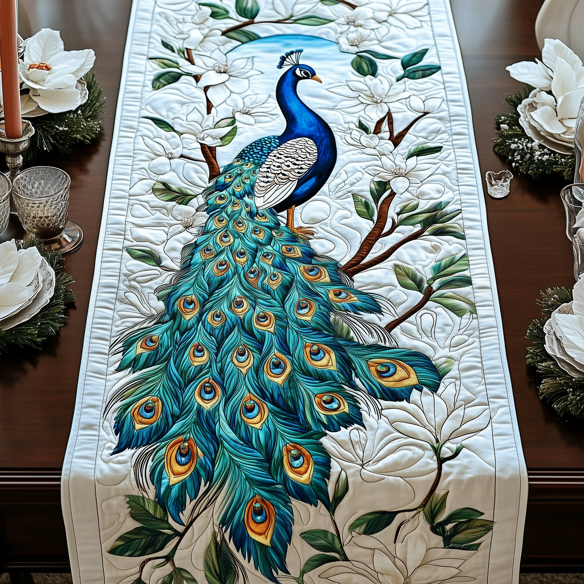 Peacock Garden Quilted Table Runner Target Table Runner Best Gifts For Peacock Lovers