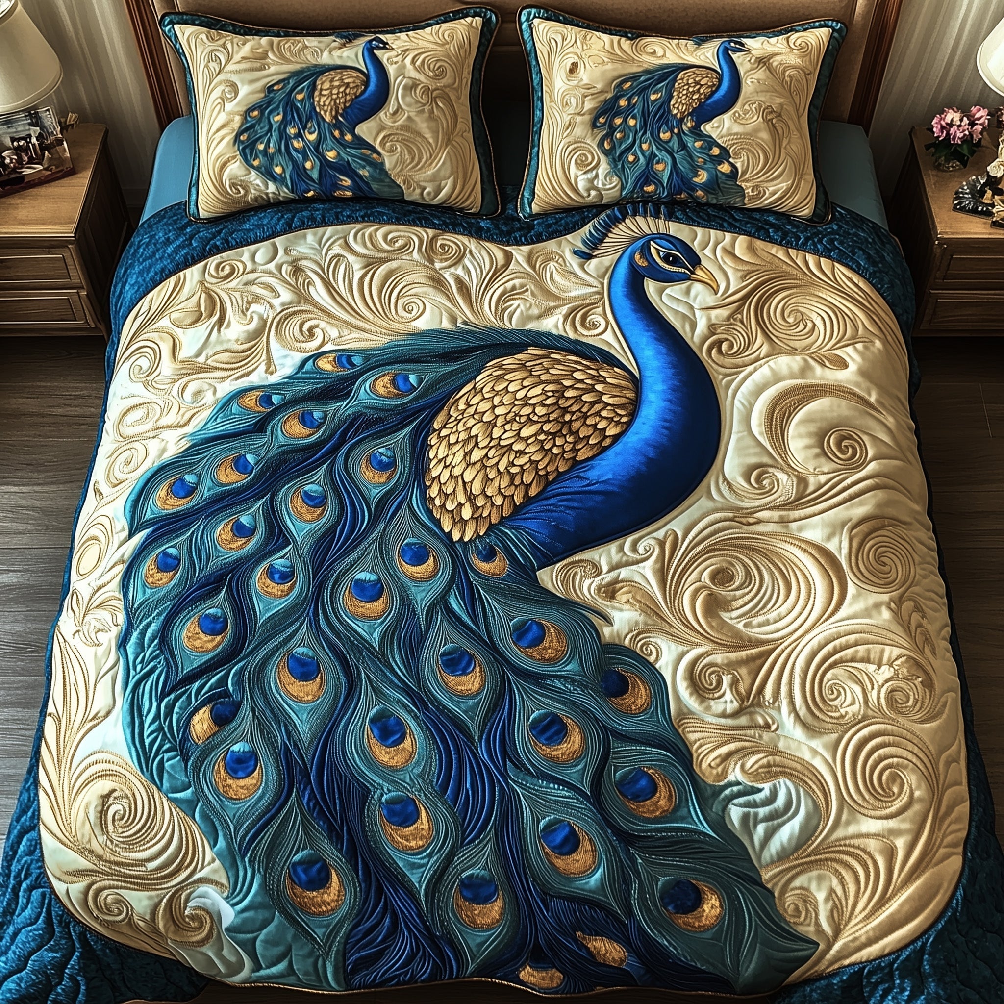Peacock Paradise Quilted Bedding Set Best Fitted Sheets Mardi Gras Gifts Merchandise