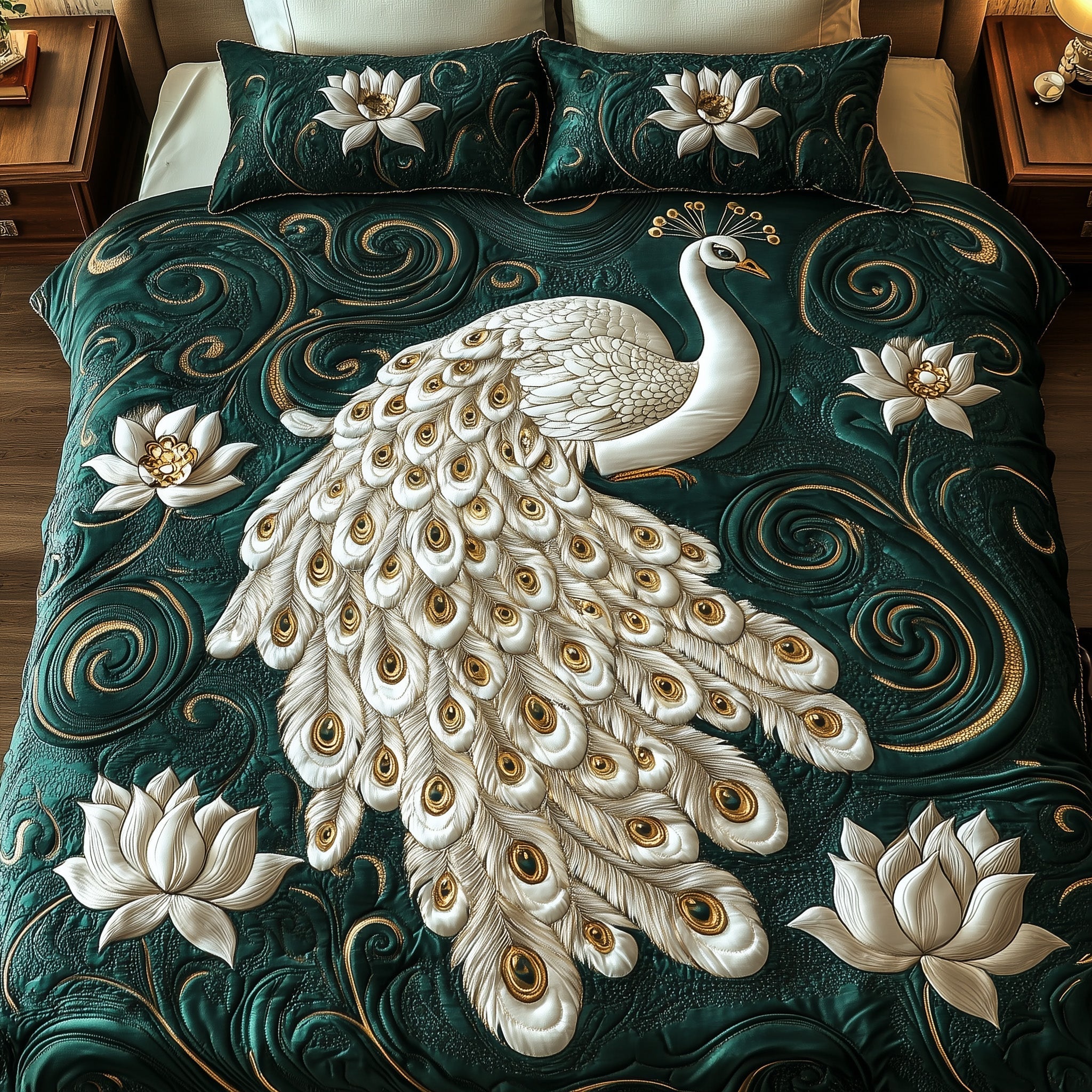 Peacock Paradise Quilted Bedding Set Best King Bed Sheets Mardi Gras Gifts For Her