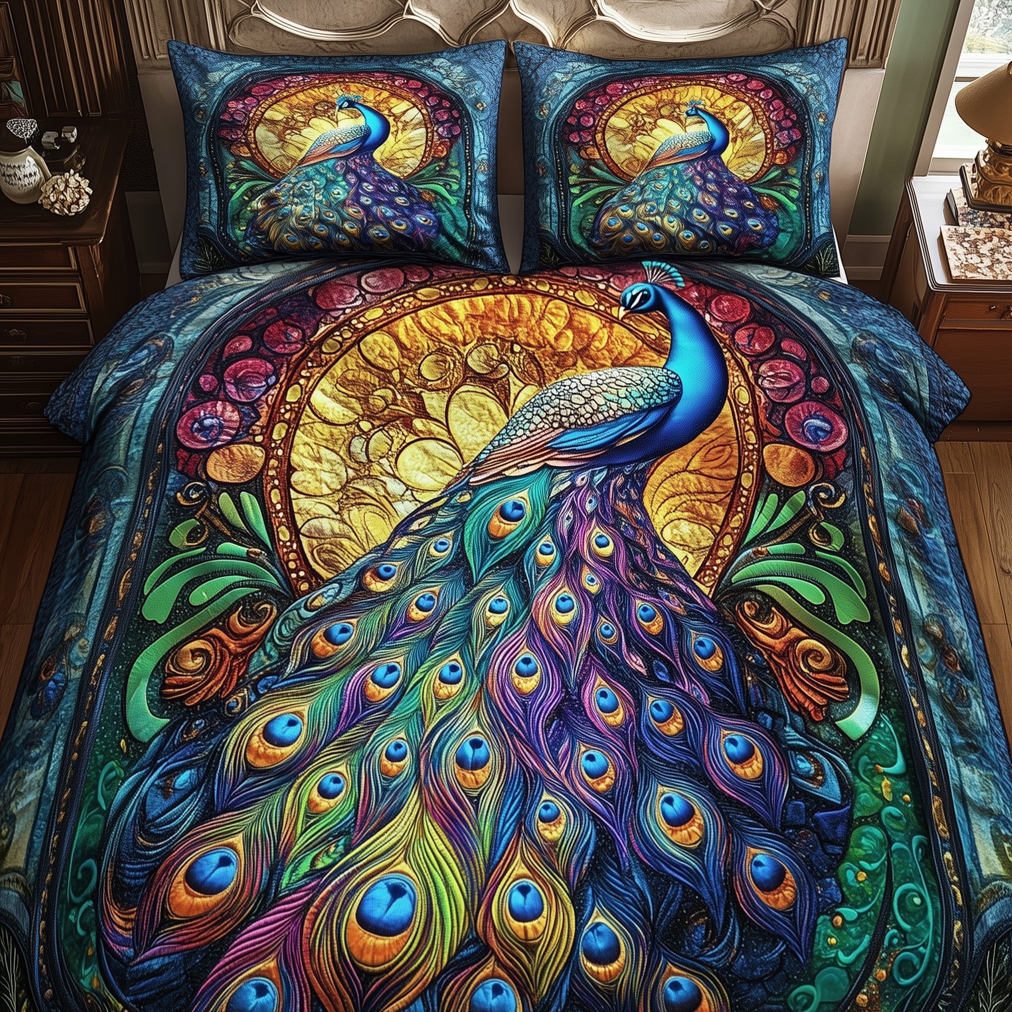 Peacock Quilted Bedding Set Comforter And Sheet Sets Mardi Gras Gifts For Women