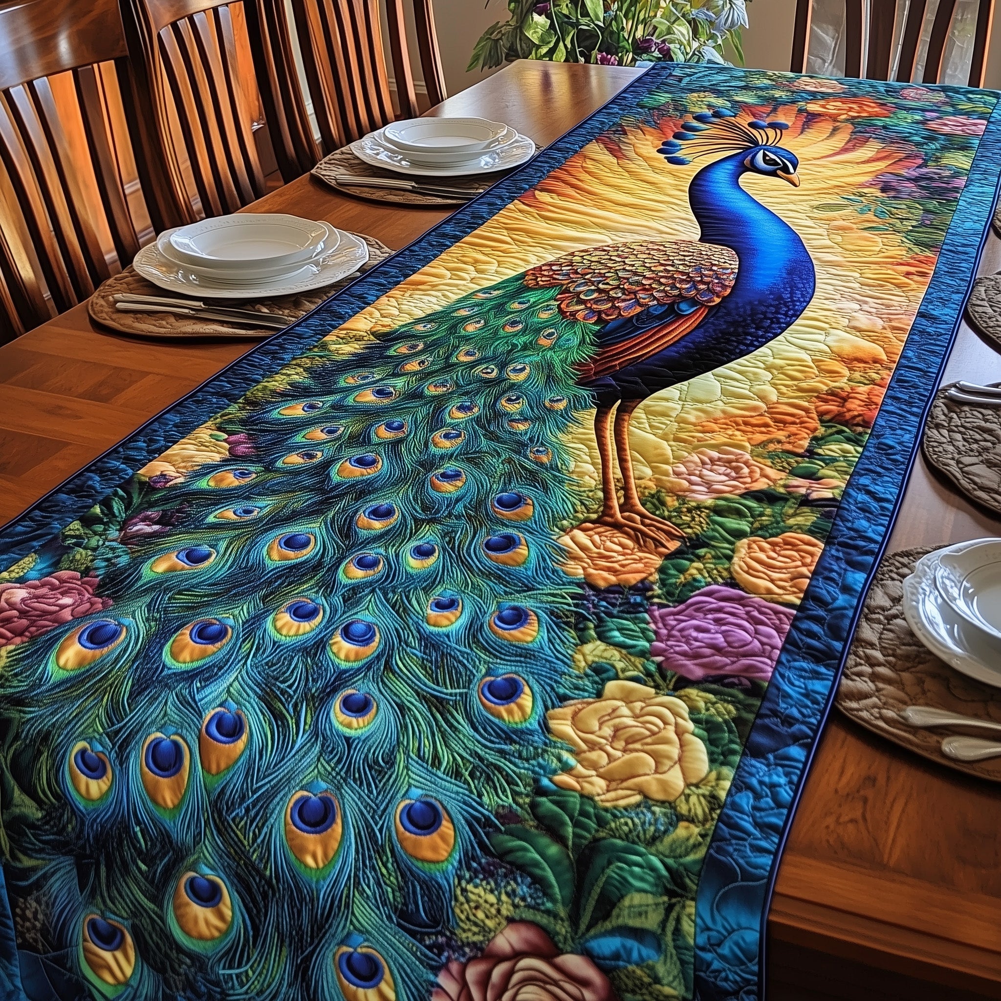 Peacock Quilted Table Runner Dining Table Centerpiece Ideas Beautiful Peacock Items